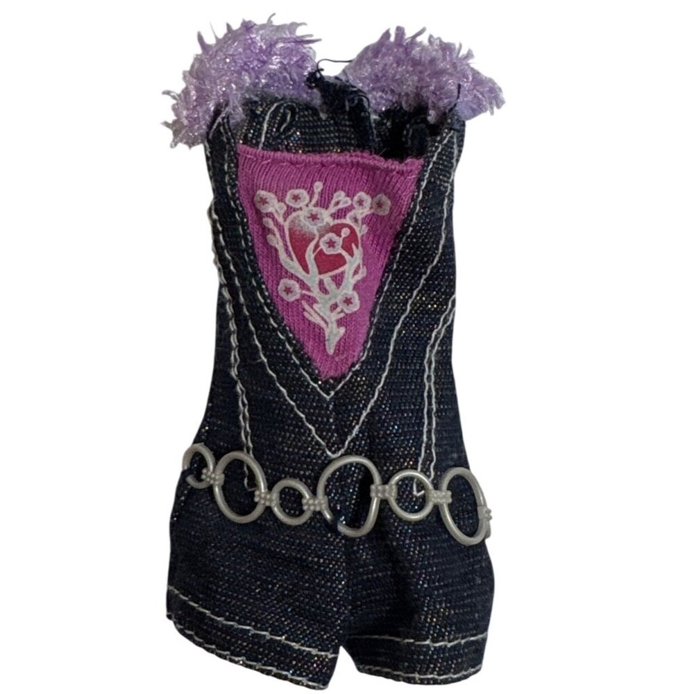 Barbie Doll My Scene Outfit Denim Short Overalls Chain Detail Pink Embroidery